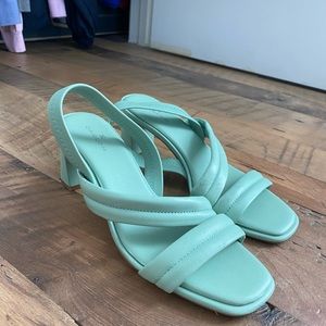 Turquoise/Mint Green Strappy Slingback Block Heels